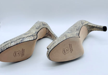 Stuart Weitzman Snakeskin Embossed Peep Toe Heels Women's Size 8