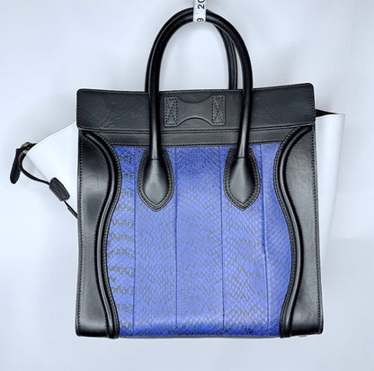 CELINE Luggage Tote – Black Leather with Blue Python