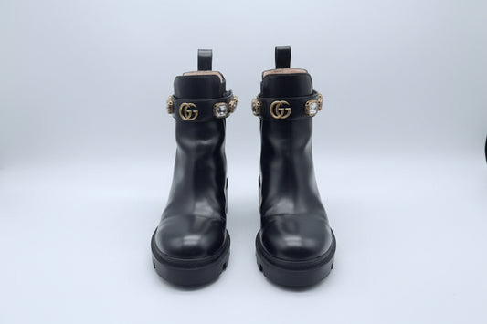 Gucci GG Crystal-Embellished Ankle Boots Size EU 39