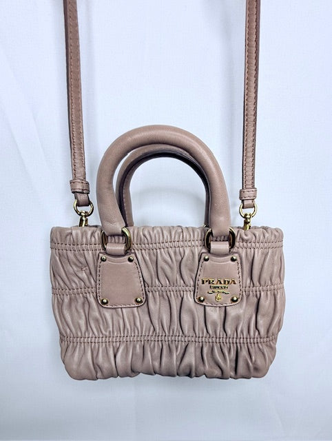 Prada Ruched Nappa Gaufre Mini Tote/Crossbody