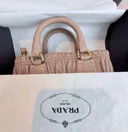 Prada Ruched Nappa Gaufre Mini Tote/Crossbody