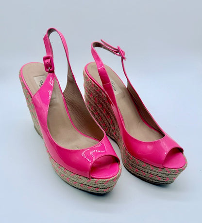 Valentino Garavani Patent Leather Espadrille Wedge Sandals Size EU 38