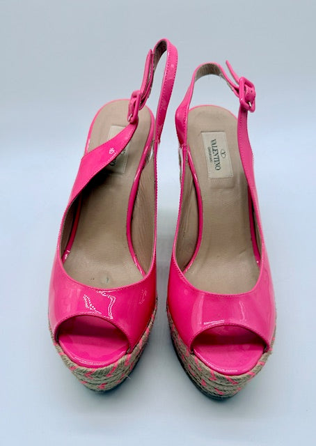 Valentino Garavani Patent Leather Espadrille Wedge Sandals Size EU 38
