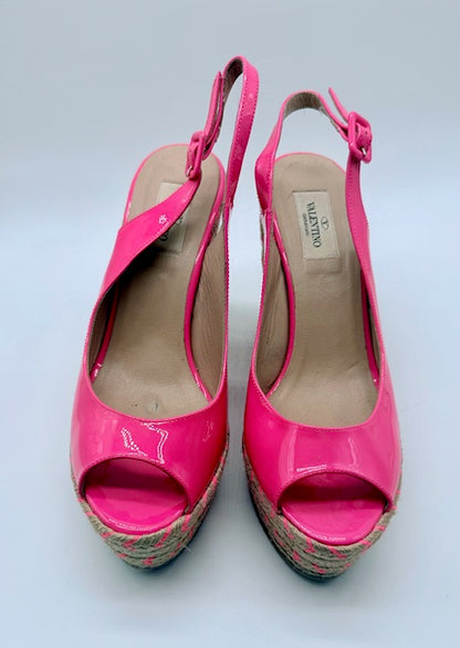 Valentino Garavani Patent Leather Espadrille Wedge Sandals Size EU 38