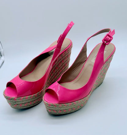 Valentino Garavani Patent Leather Espadrille Wedge Sandals Size EU 38