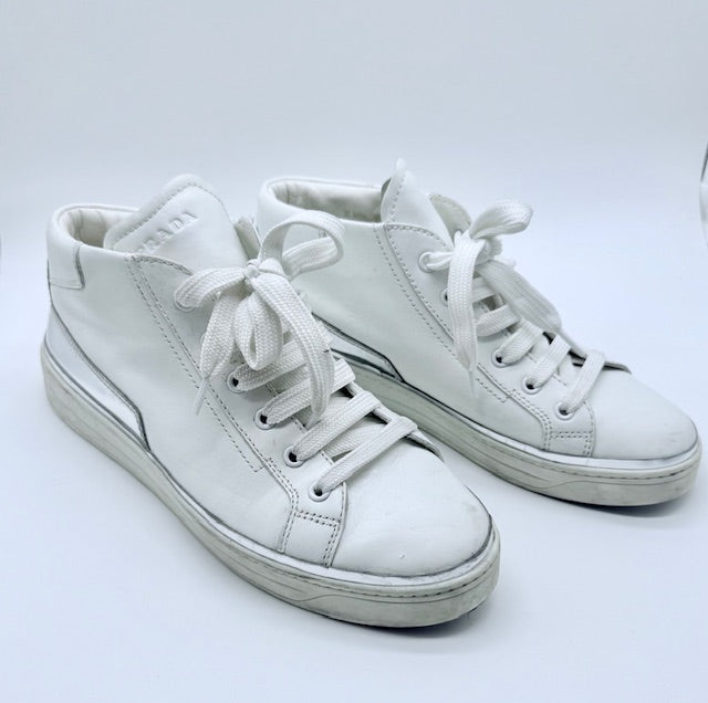 Prada Leather High-Top Sneakers Size EU 38.5