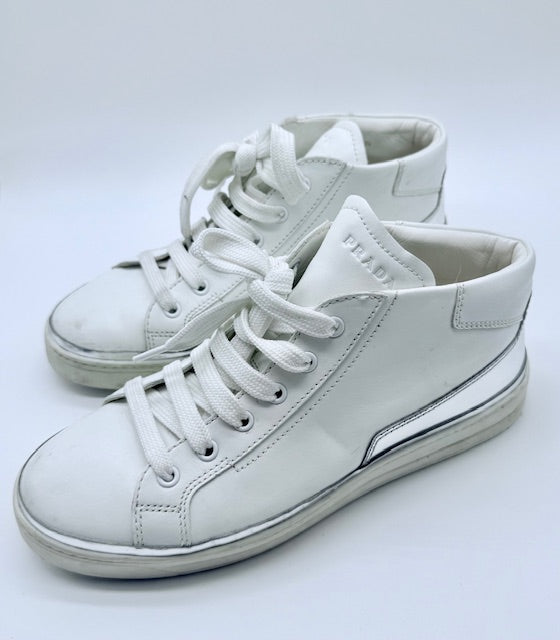 Prada Leather High-Top Sneakers Size EU 38.5