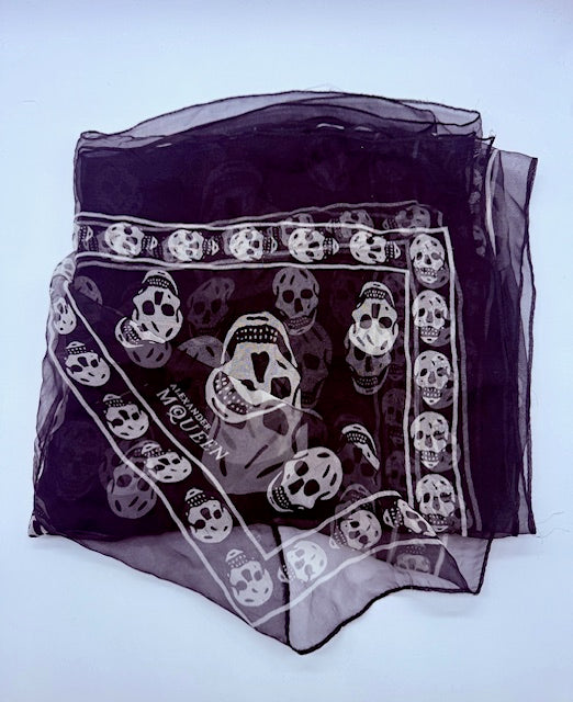 Alexander McQueen Black Skull Silk Chiffon Scarf